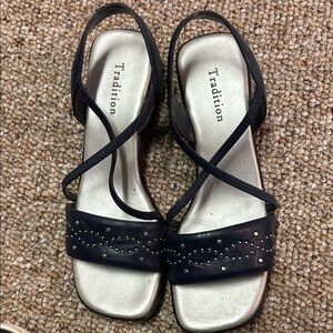 Tradition Black Studded Crisscross Slingback Sandals